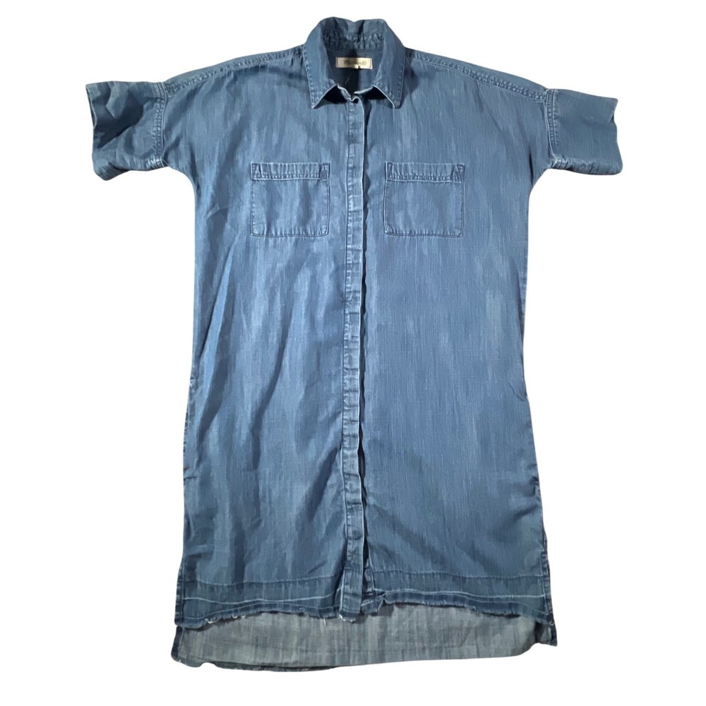 Madewell Shirt Dress Womens XXS Blue‎ Cotton Lyocell Denim Drop Hem Button Front